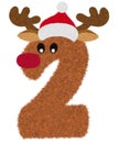 3D Ã¢â¬ÅBrown Reindeer wool fur feather Number CharactorÃ¢â¬Â creative decorative with Red Christmas hat, Number 2.